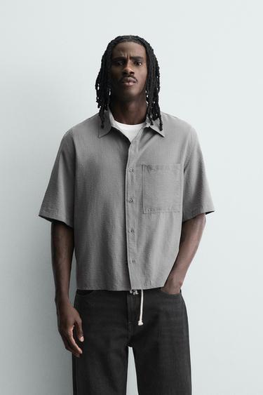 FLUID TEXTURED CHECK SHIRT - Anthracite grey by Zara