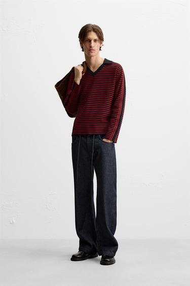 STRIPED KNIT POLO SHIRT - LIMITED EDITION - Red by Zara - Image 0
