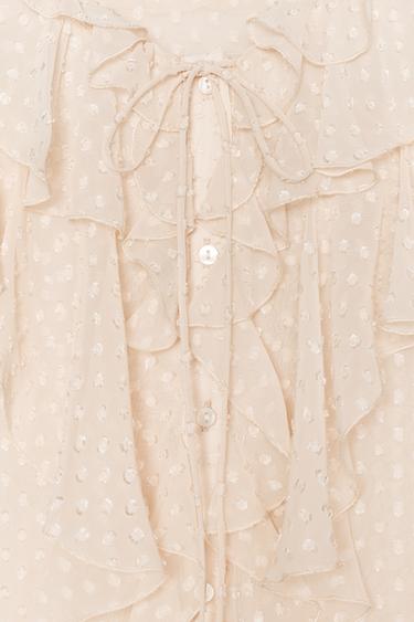 RUFFLED DOTTED MESH BLOUSE - Ecru by Zara - Image 10