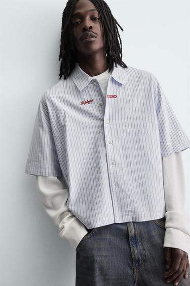 STRIPED SHIRT WITH DOUBLE EFFECT SLEEVES - Blue by Zara - Image 5