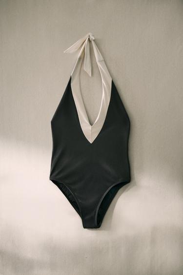 TIED HALTER BEACH SWIMSUIT - Grey by Zara