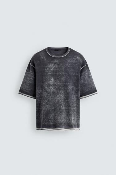WASHED PRINTED KNIT T-SHIRT - Faded blue by Zara