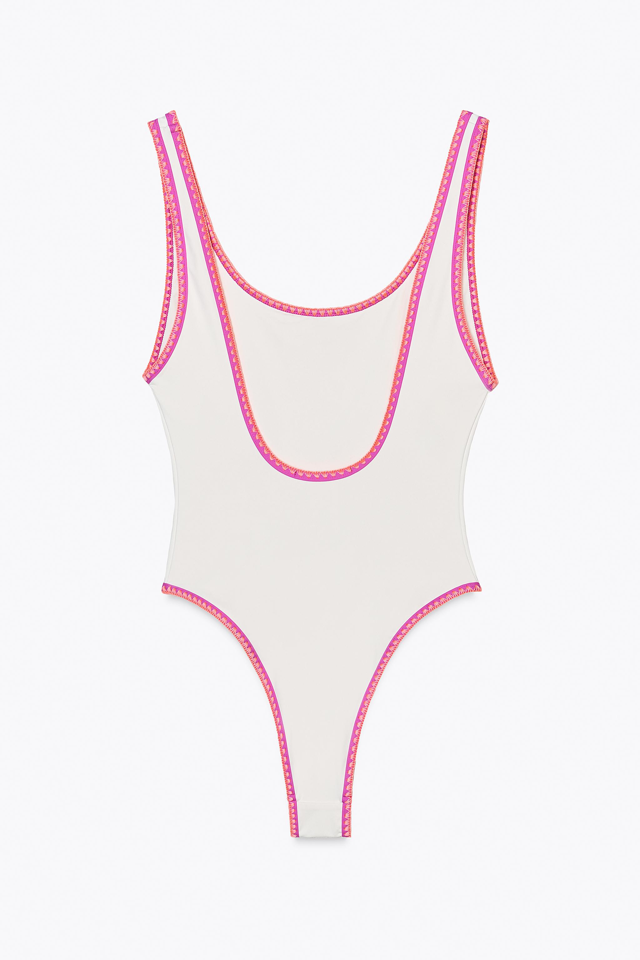 ZARA コントラストプレーンカラー スイムウェア 0167/061 CONTRAST SOLID SWIMSUIT - Ecru | ZARA United States