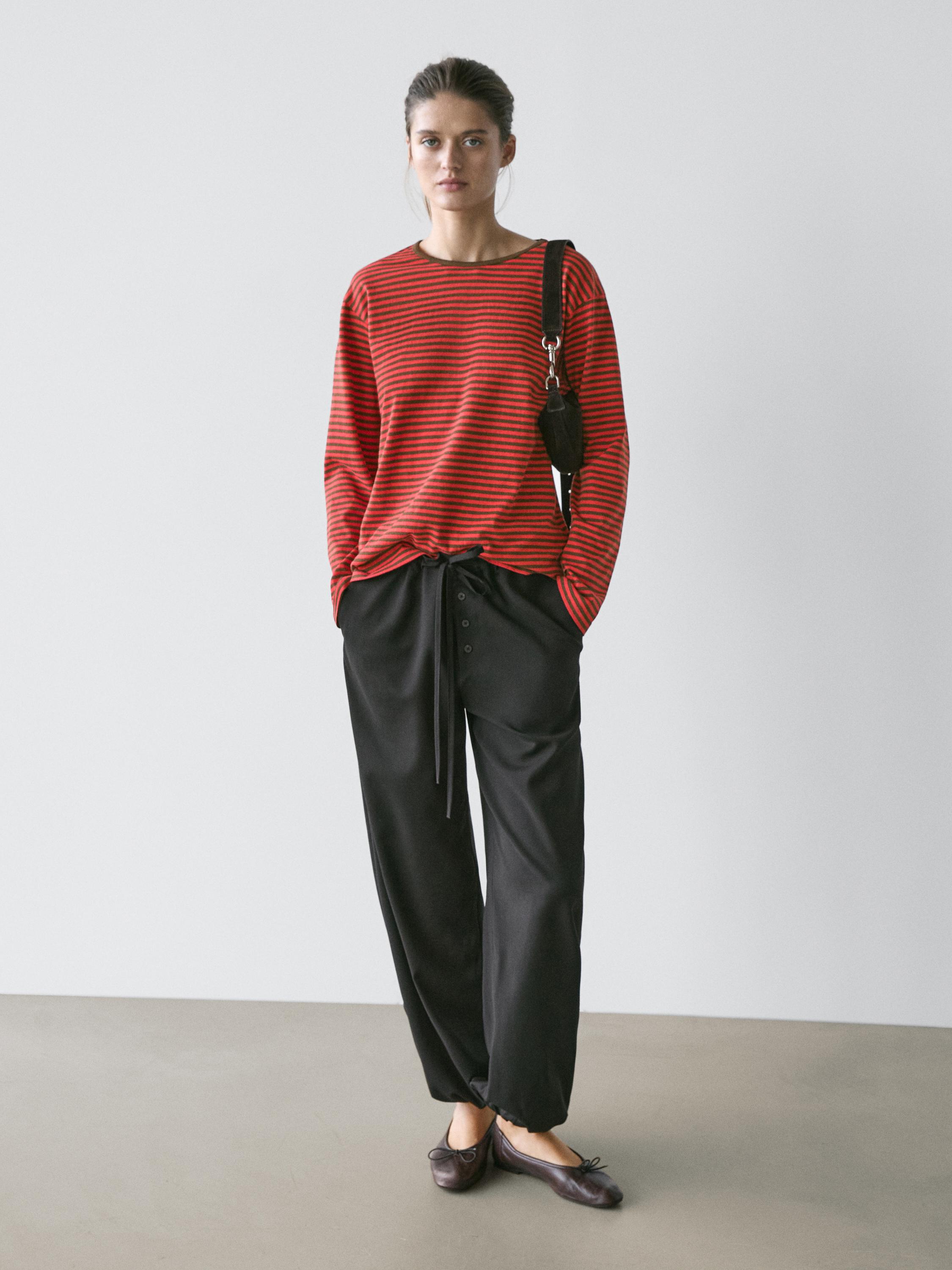 Striped long sleeve cotton T-shirt