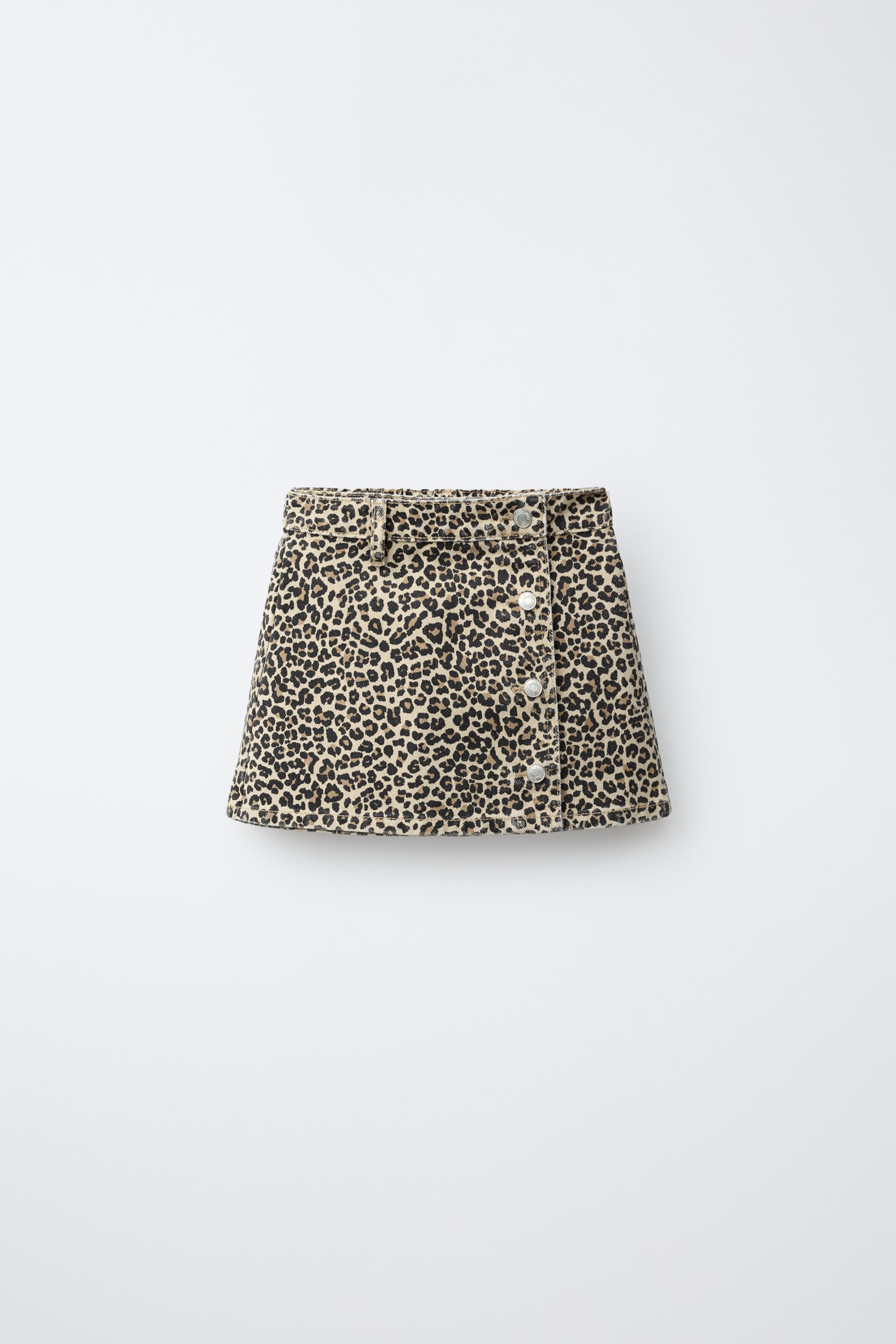 ANIMAL PRINT TWILL SKIRT — Brown