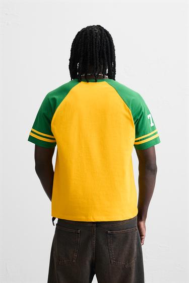 T-SHIRT COLOR BLOCK BRODÉ - Jaune de Zara - Image 2