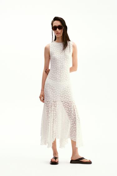 Zara 蕾絲長版連身裙 - 磨白色 - 圖片 0