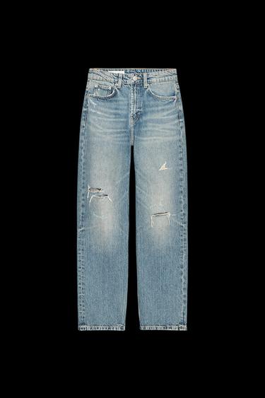 TRF MOM HIGH-WAIST JEANS - Blue / Green by Zara