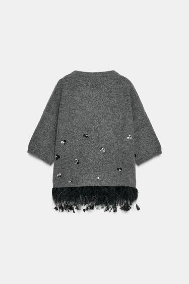 WOOL, SEQUIN AND FEATHER JUMPER - Grey by Zara - Image 7
