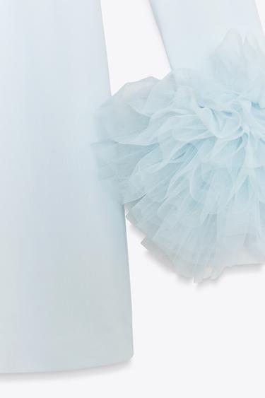 ROBE COURTE POIGNETS EN TULLE AVEC VOLUME - Bleu pastel de Zara - Image 7