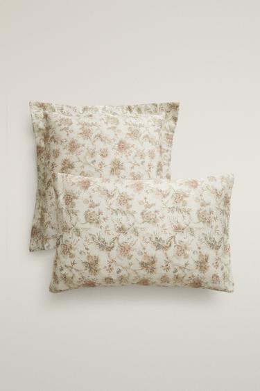 FLORAL SATEEN PILLOWCASE (300 THREAD COUNT) — Beige 1
