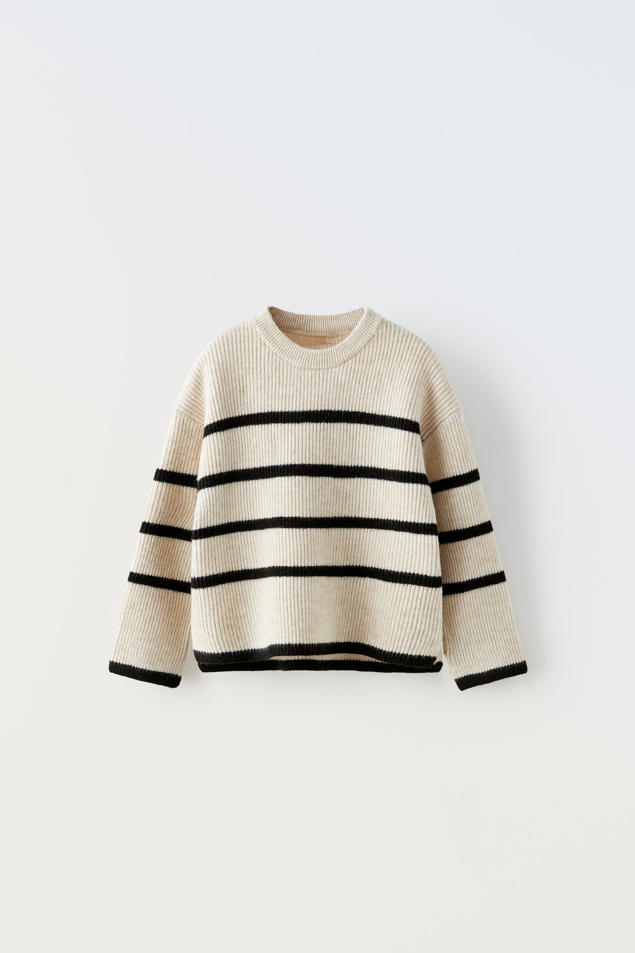 STRIPED KNIT SWEATER Ecru Black ZARA United States