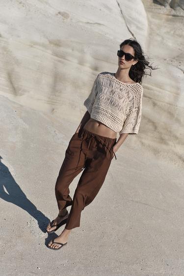 PANTALÓN CINTURA ELÁSTICA - Marrón de Zara