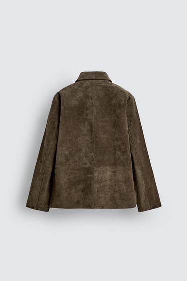 SURCHEMISE EN CUIR DAIM - vert kaki-moyen de Zara - Image 8