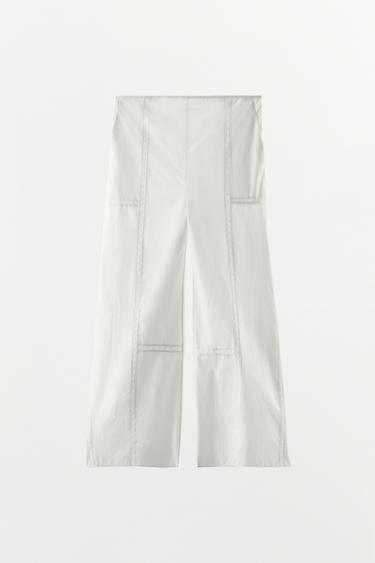 100% COTTON LACE TRIM TROUSERS - White by Zara - Image 2