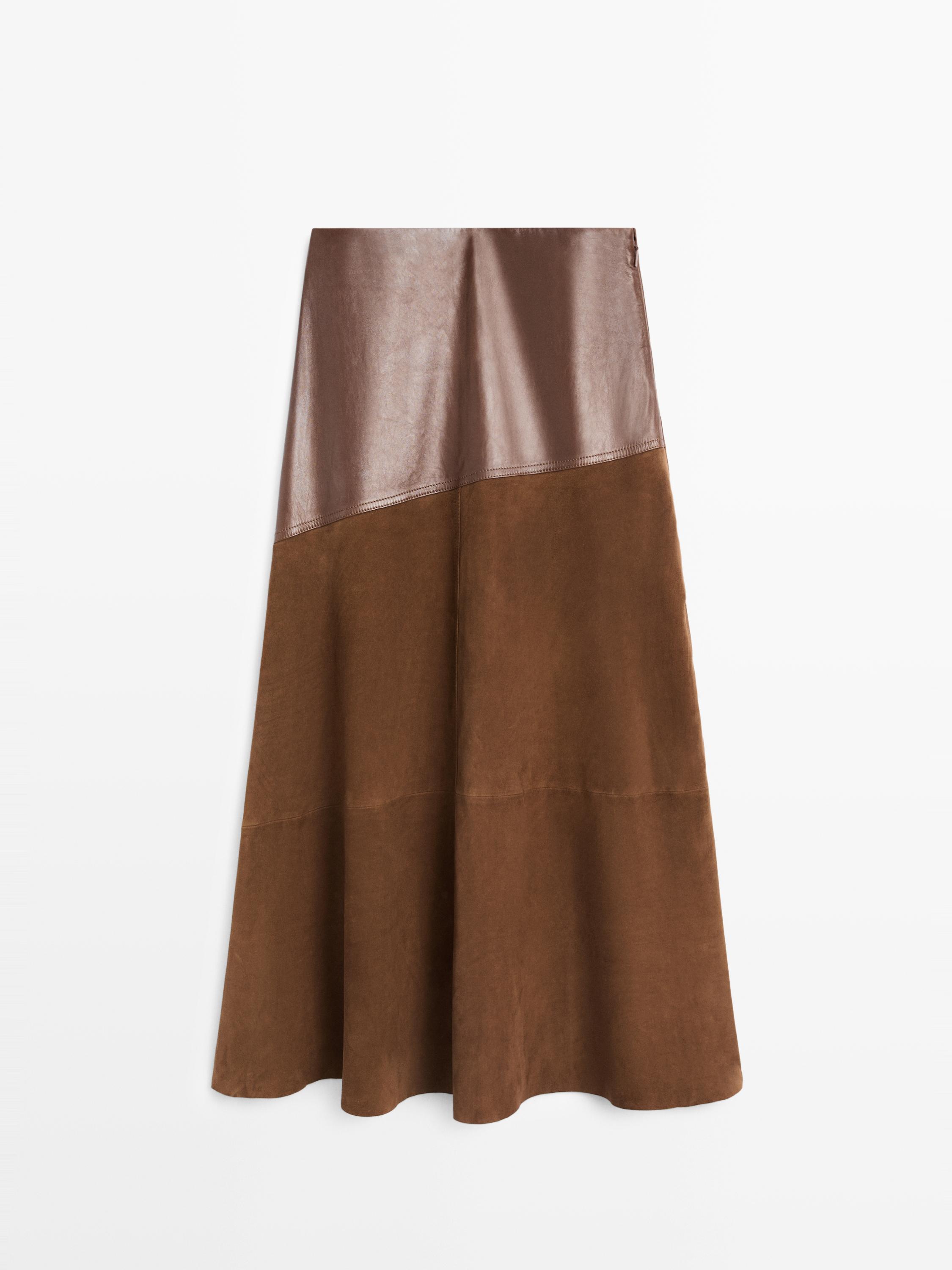 Suede nappa leather skirt with asymmetric yoke