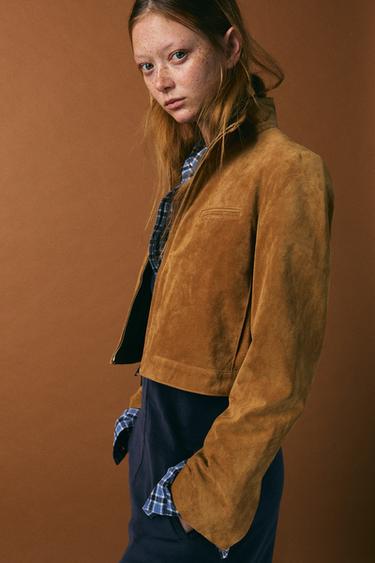 CHAQUETA PIEL ANTE 100% - Camel claro de Zara