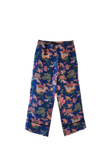 BLUE SATIN EFFECT FLORAL PANTS