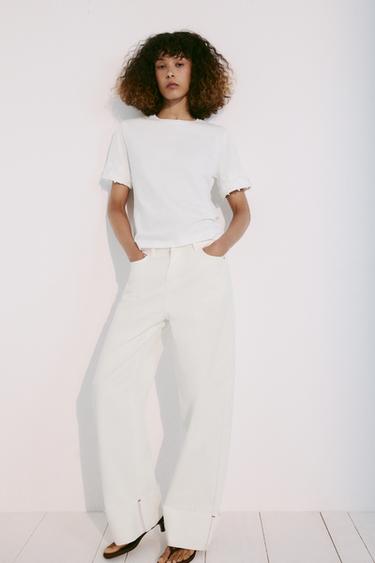 CAMISETA BORDADOS FLORES - Branco da Zara
