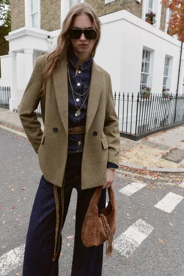 OVERSIZE DOUBLE-BREASTED CHECK BLAZER - Greens by Zara