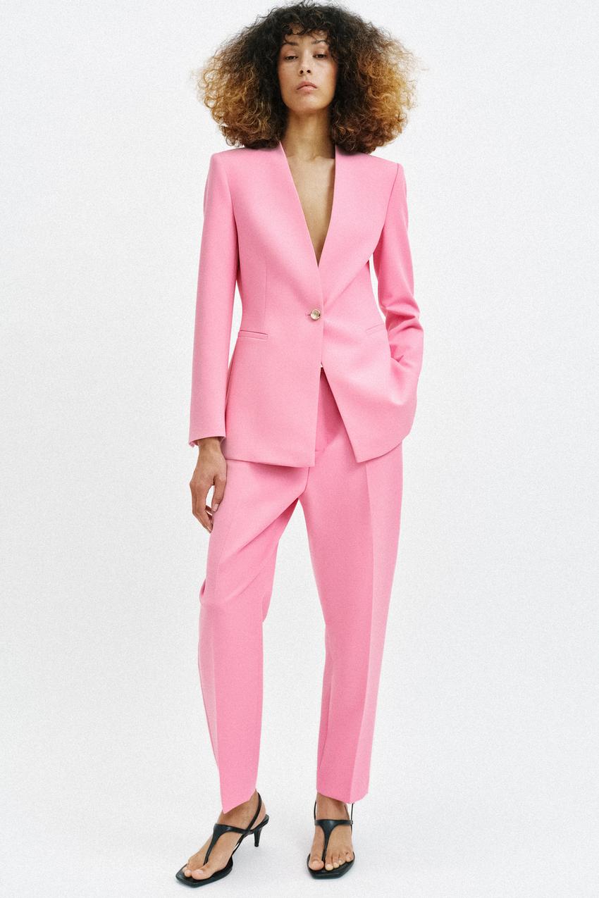 Zara - Tailored Open Front Blazer - Pink - L - Woman