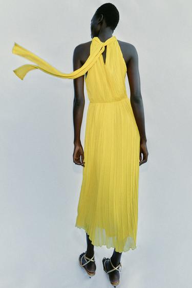 PLEATED MIDI DRESS - Lime by Zara