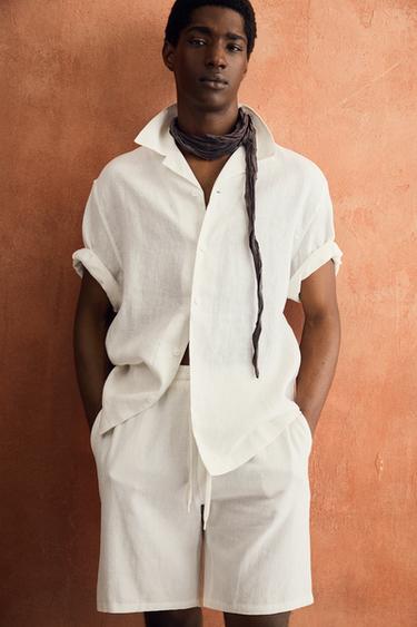 VISCOSE/LINEN RELAXED FIT BERMUDA SHORTS - White by Zara