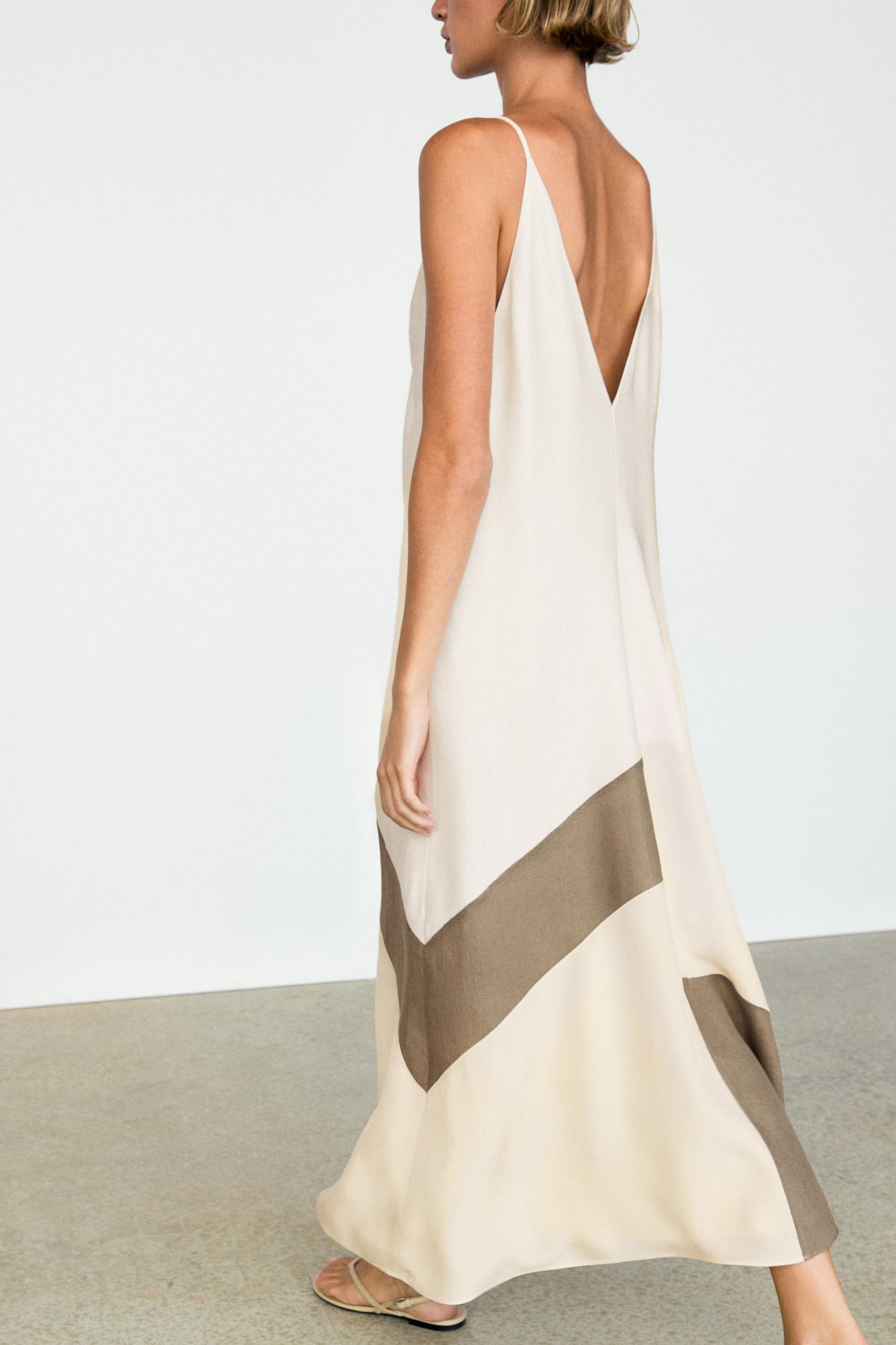 Contrast flowing midi dress — White