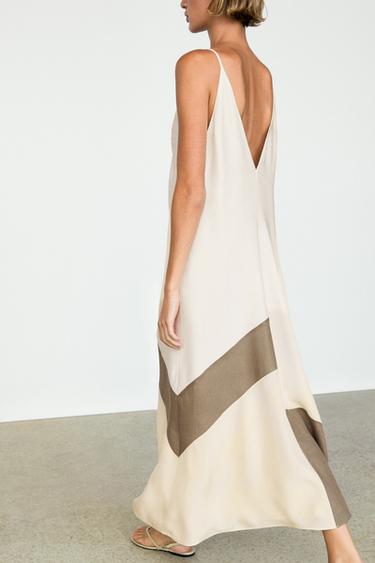 Robe midi fluide contrastée - Blanc de Zara