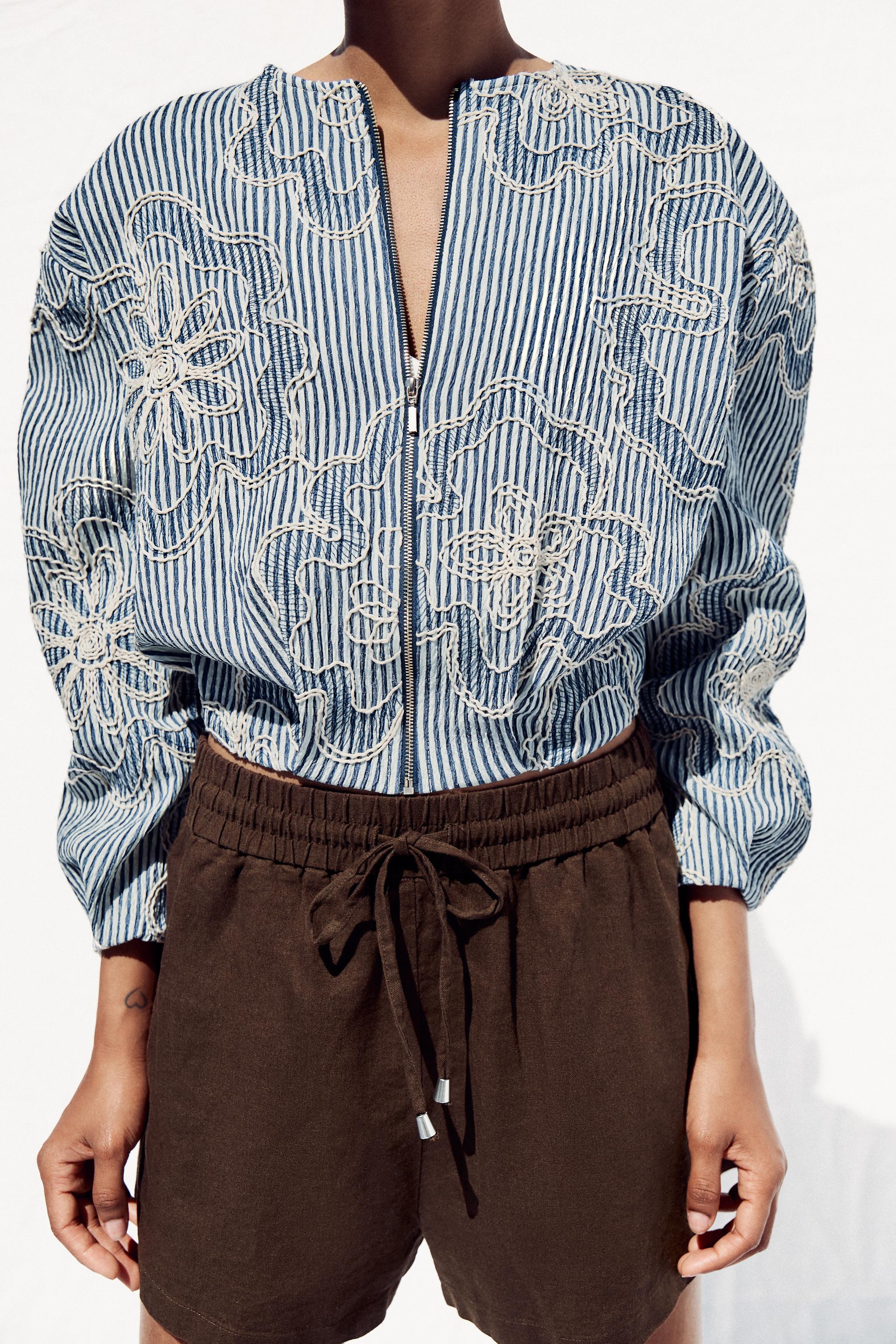 TEXTURED BOMBER JACKET - Blue / White | ZARA United States