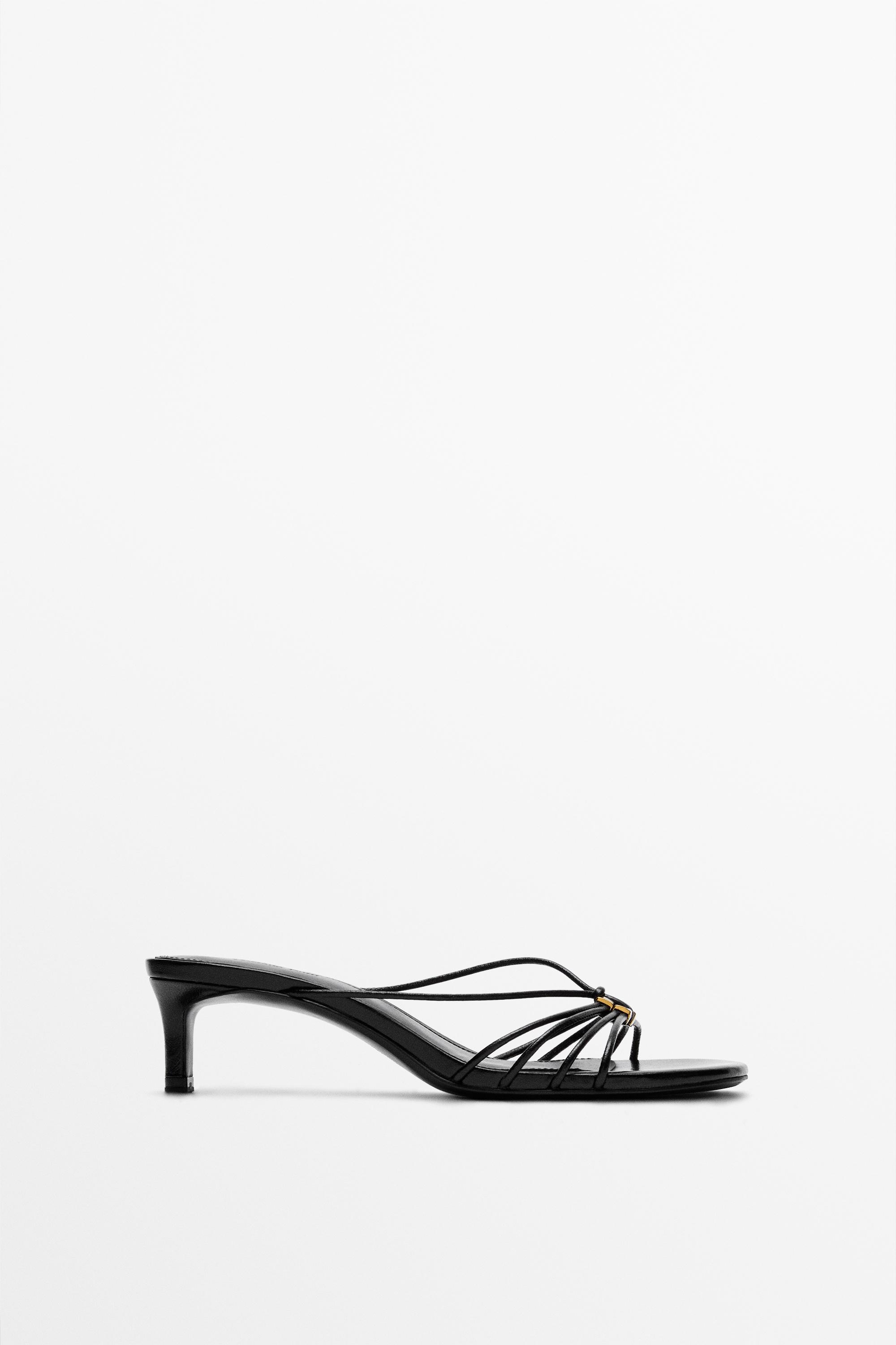 Strappy heeled sandals with embellished detail — Black
