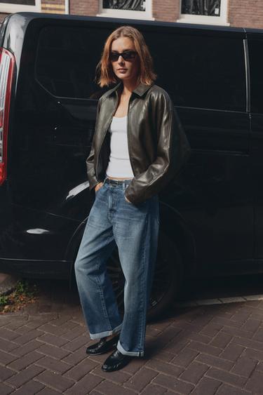 FAUX LEATHER BOMBER JACKET - Dark brown by Zara