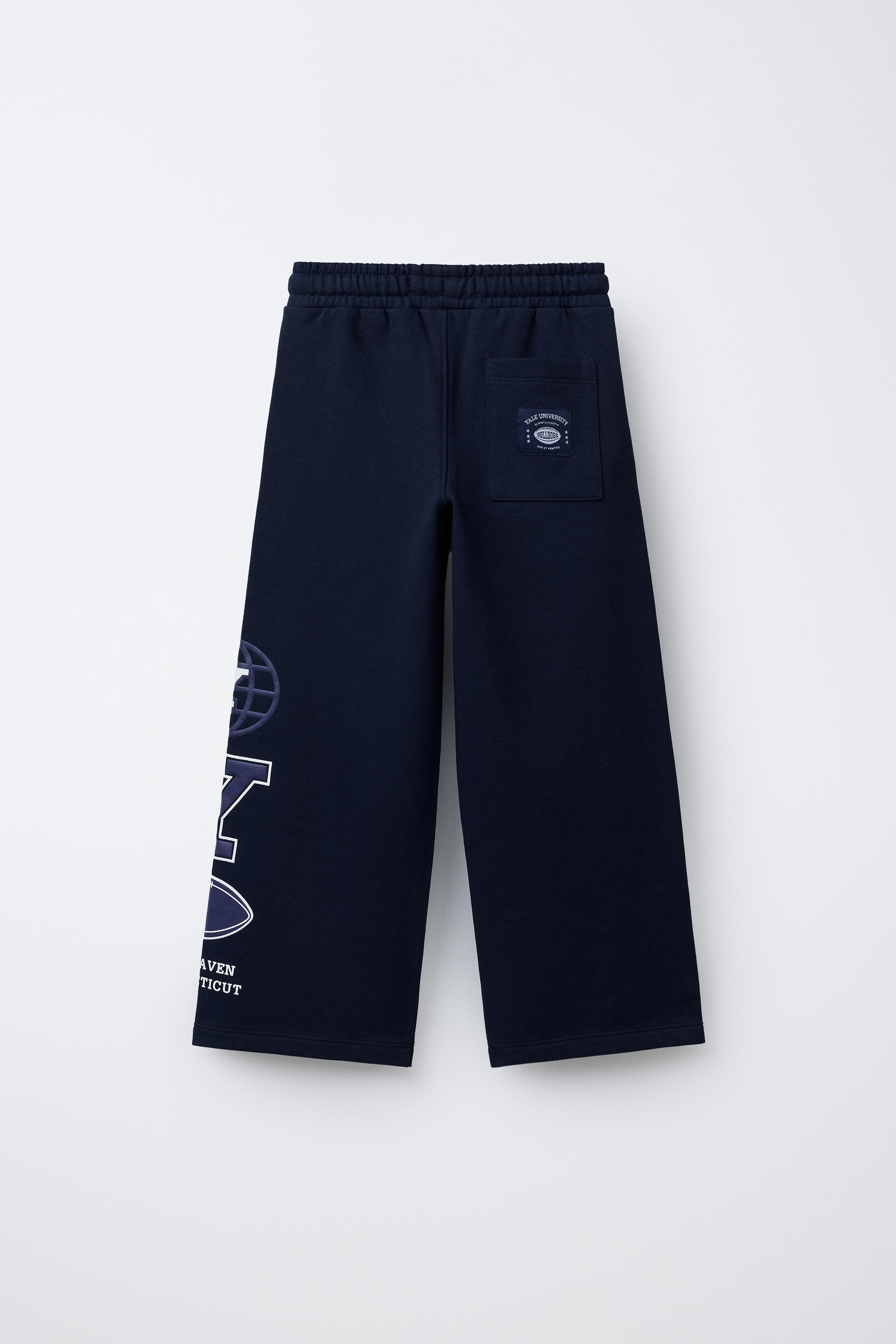 ZARA Yale University スタジャン L ネイビー YALE UNIVERSITY™ WIDE LEG FLEECE PANTS - Navy blue | ZARA United