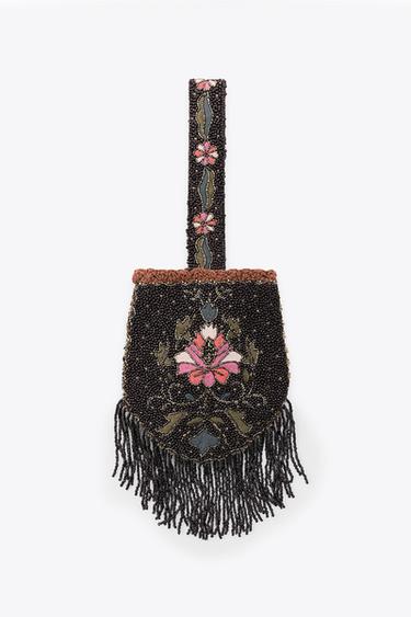 BOLSO MANO ABALORIOS FLECOS - Marrón de Zara