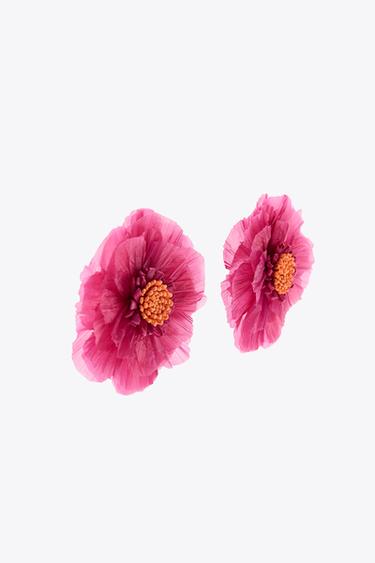 RAFFIA FLOWER EARRINGS - Pink by Zara - Image 1