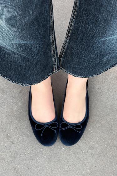 VELVET-EFFECT SLINGBACK BALLET FLATS - Blue by Zara