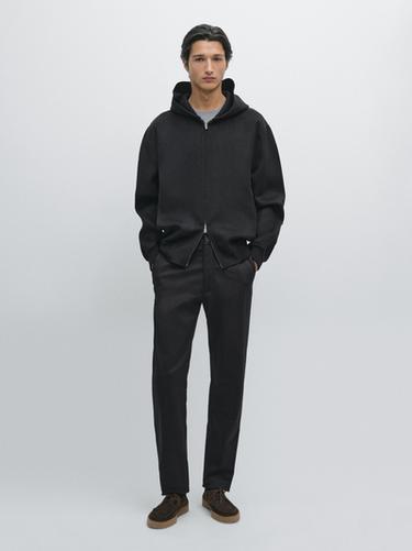 Zara Cotton blend slim fit trousers - Navy blue - Image 0