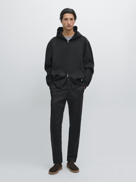 Cotton blend slim fit trousers