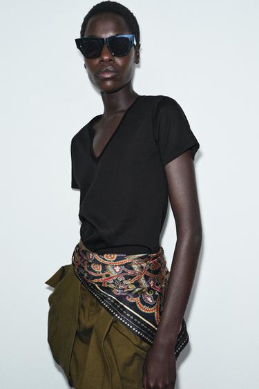 THẮT LƯNG VẢI LỤA IN HỌA TIẾT - Màu đen từ Zara - Hình ảnh 0