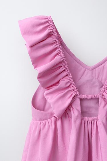 ROBE VOLANT EN TAFFETAS - Rose fluo de Zara - Image 3