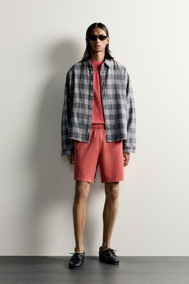 WASHED WAFFLE-KNIT BERMUDA SHORTS - Red by Zara - Image 0