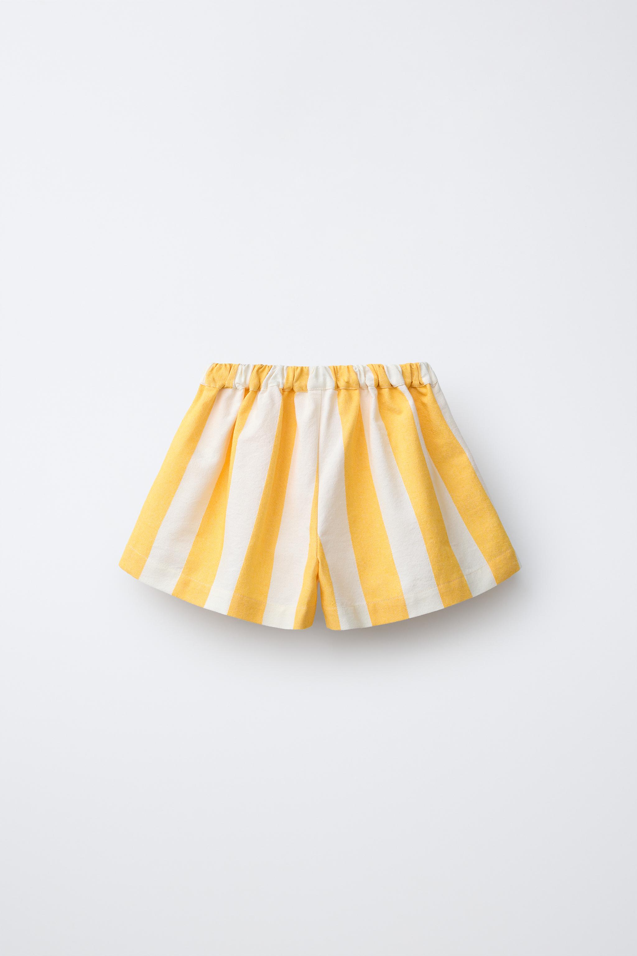 CASA LAWA X ZARA KIDS STRIPED WIDE BERMUDA SHORTS — Yellow