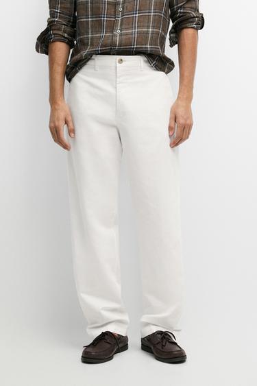 Linen-cotton straight-leg pants — Oyster-white 2