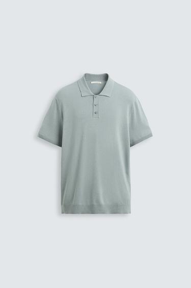 Zara POLO MAJICA OD PLETENE MEŠAVINE VISKOZE – siva / plava