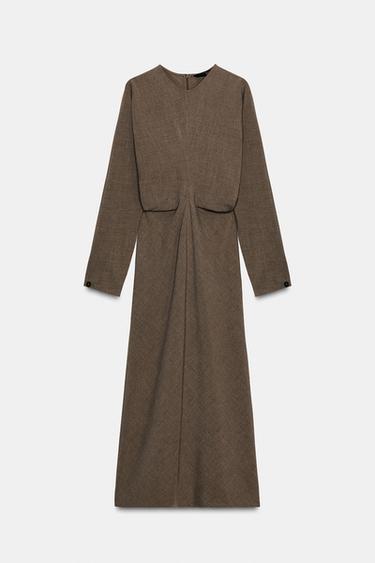 ROBE MI-LONGUE DRAPÉE ZW COLLECTION - Marron clair de Zara - Image 4