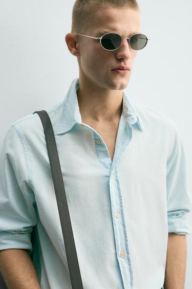LIGHTWEIGHT COTTON DENIM SHIRT - Light blue by Zara - Image 4