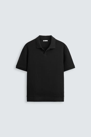 VERTICAL TEXTURED POLO SHIRT - Black by Zara