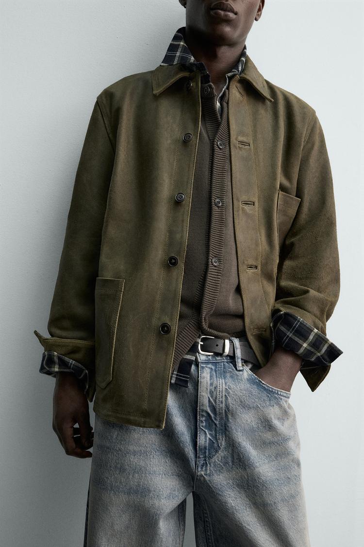 ZARA VINTAGE-EFFECT SUEDE LEATHER JACKET