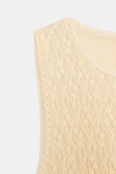 LACE GATHERED MIDI DRESS - Pastel yellow by Zara - Image 10