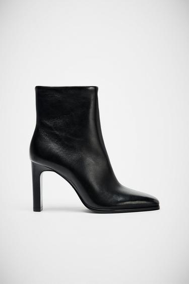 LEATHER HIGH-HEEL ANKLE BOOTS - Black by Zara